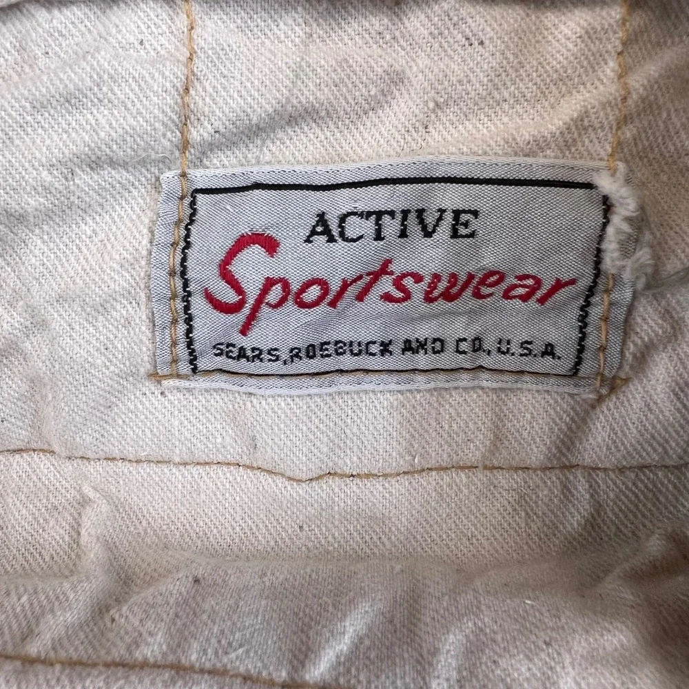 Vintage 70s Sears Active Sportswear Mens Tan Canvas Work Pants Carpenter 34x26